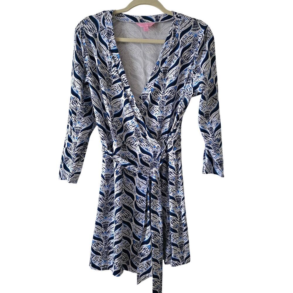 Lilly Pulitzer "Karlie" Mermaid's Tail 3/4 Sleeve Wrap Romper size Medium